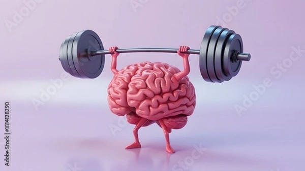 Obraz Human brain lifting heavy barbell symbolizing mental strength and cognitive fitness