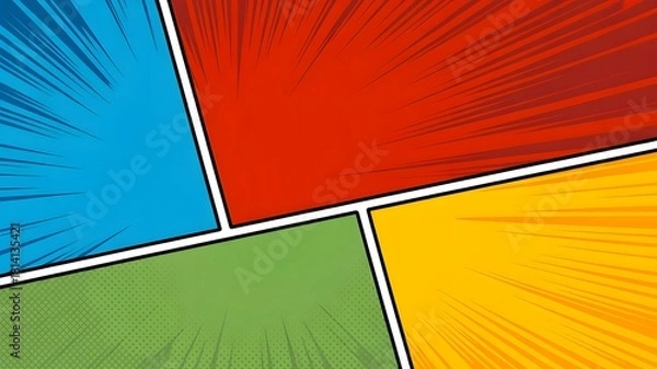 Obraz Vibrant comic book panel background with radial burst effect