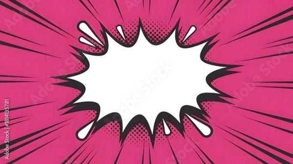 Obraz Explosion comic book speech bubble with pink radial lines background