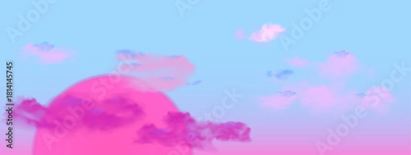 Fototapeta setting sun with pink clouds on a blue background 