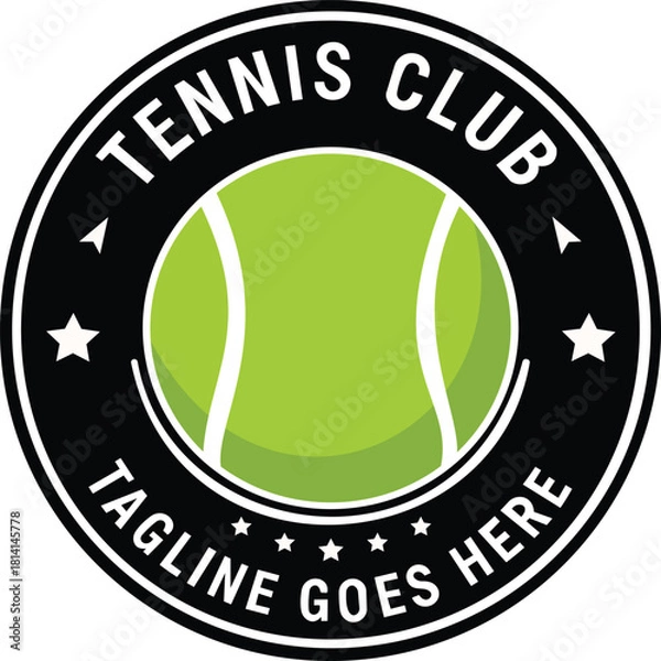 Fototapeta This logo features a vibrant green tennis ball at its center, surrounded by a circular black border adorned with stars. The words "Tennis Club" are prominently displayed at the top, while a placeholde