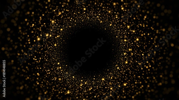 Obraz 黄金に輝く光の粒子とラグジュアリーな抽象背景 キラキラと煌めくゴールドのパーティクルと美しいボケ効果 宇宙やイルミネーションを連想させる幻想的な光の帯と塵