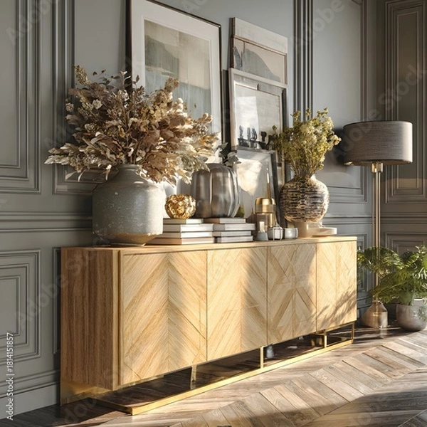 Obraz Elegant Interior Design with Warm Wooden Cabinet