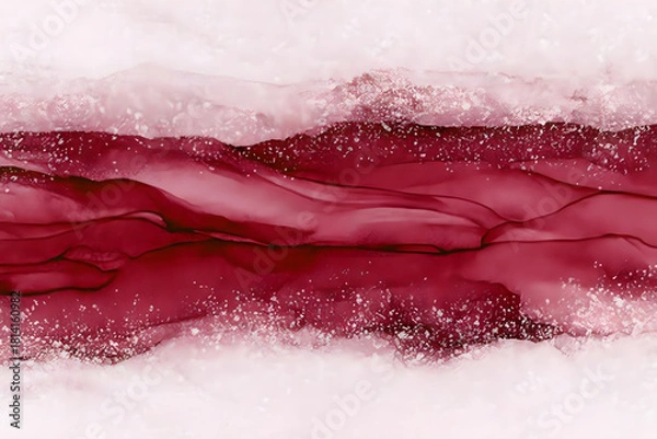 Obraz 赤のアルコールインクアート風抽象背景、水彩の流れと雪のようなテクスチャ