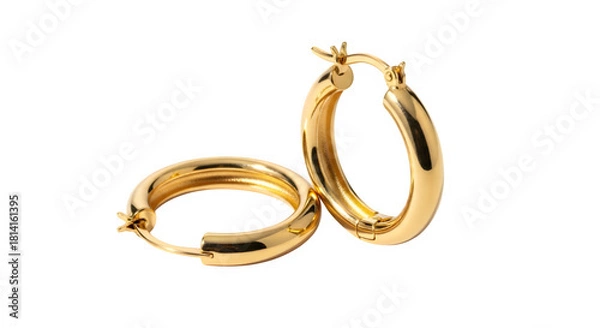 Fototapeta A pair of elegant gold hoop earrings with a textured surface isolated on transparent background