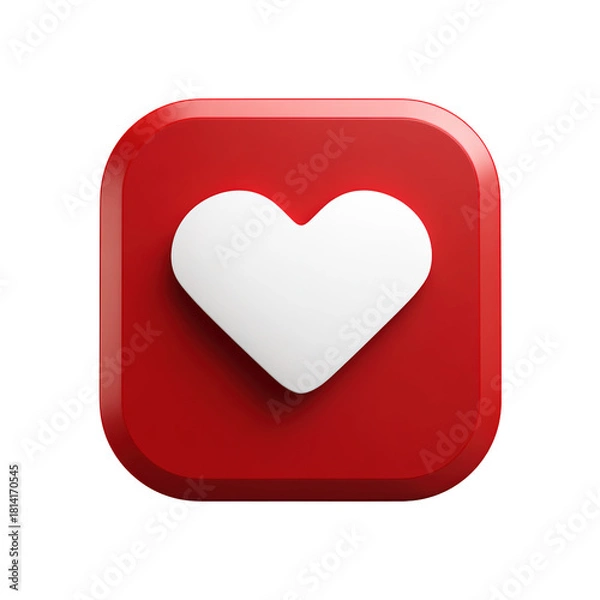 Fototapeta White heart symbol in red rounded square transparent background