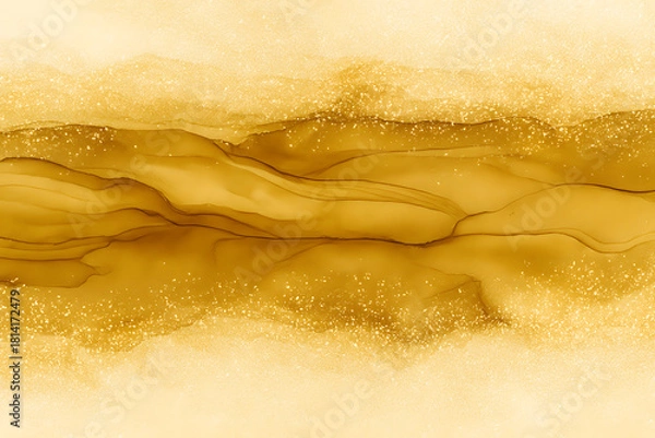 Obraz 金色のアルコールインク風抽象背景、柔らかな流れと粒子のテクスチャ