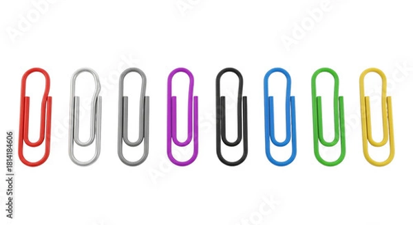Fototapeta A collection of colorful paper clips arranged in a row.