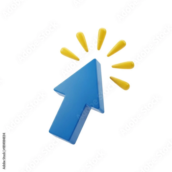 Fototapeta Blue 3D arrow cursor icon clicking with yellow sparks.