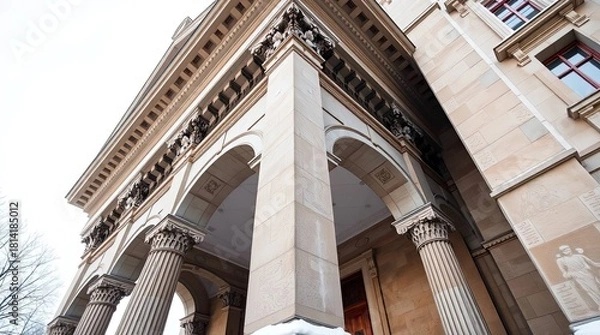 Fototapeta Front View of a Classical Building with Elegant Columns and Pillars