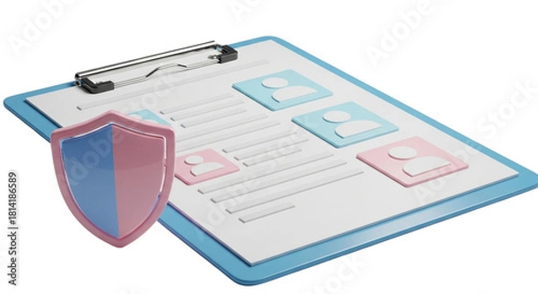 Fototapeta Clipboard with Shield and Document Icons.