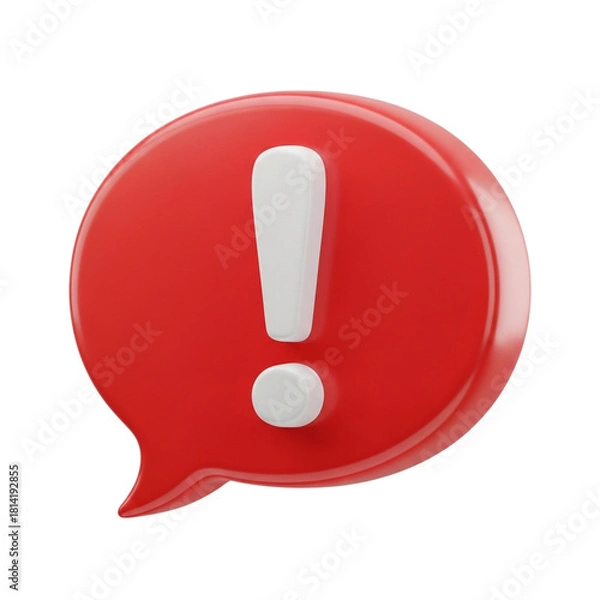 Fototapeta Red Speech Bubble with White Exclamation Mark Symbol.