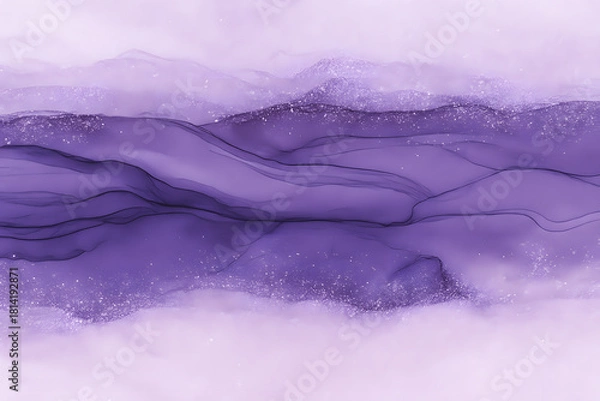 Obraz 紫のアルコールインク風抽象背景、柔らかなグラデーションと雪のような粒子