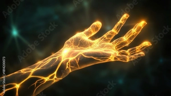 Obraz Glowing Hand with Energy Flow and Neural Patterns