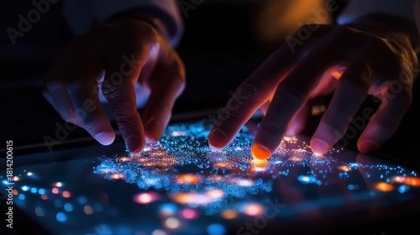 Obraz Hands Engaging with Interactive Digital Display