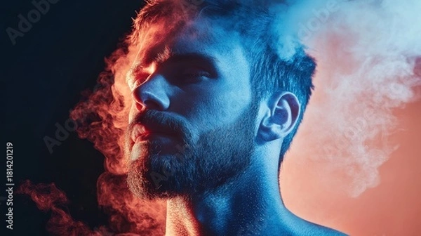 Obraz Dramatic Portrait with Smoke and Colored Lighting