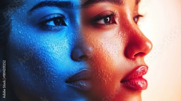 Obraz Dramatic Portrait with Facial Color Split Effect