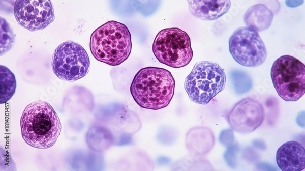 Obraz Colorful Microscopic Cells in a Laboratory Setting