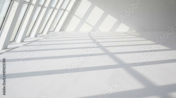 Fototapeta Modern architectural interior with bright natural light and geometric shadows