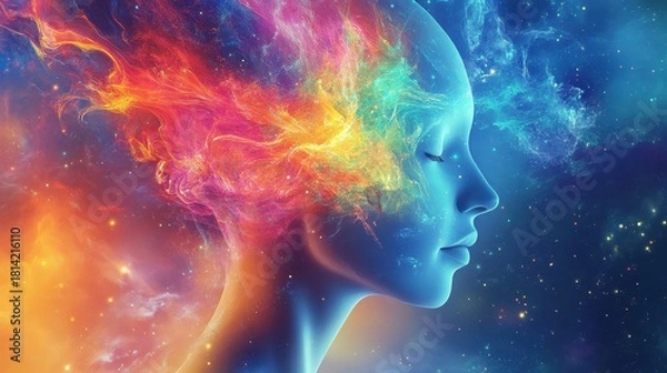 Obraz Abstract Portrait with Cosmic Colored Hair