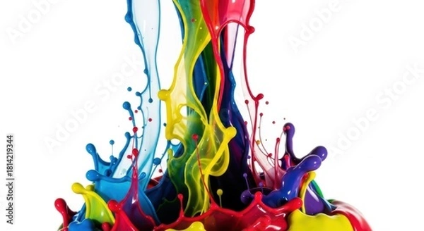 Fototapeta Dynamic Rainbow Paint Splash Art - Vivid Liquid Colors Bursting on White.