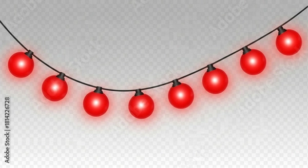 Obraz A string of vibrant red globe lights suspended against a transparent backdrop, adding a touch of festive flair. vector illustration