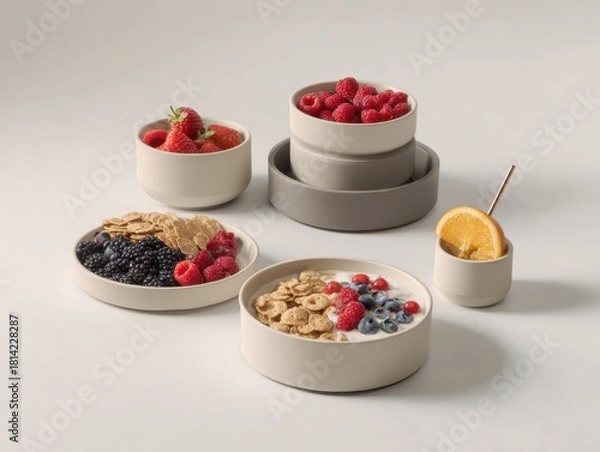 Fototapeta Minimalist Breakfast Still Life with Ceramic Bowls