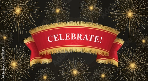 Fototapeta Celebrate Banner with Golden Fireworks Display for Festive Occasions Background