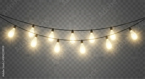 Obraz Illuminating String Lights on a Transparent Background. The luminous string lights cast a warm, inviting glow. vector illustration