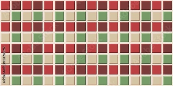 Fototapeta Christmas block tiles texture - red green beige seamless pattern background