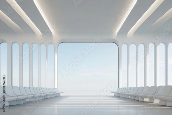 Obraz Modern Architecture: An open, airy interior design, where the lines create a sense of vastness and peace, highlighting modern aesthetics. The interplay of natural light illuminates the space.