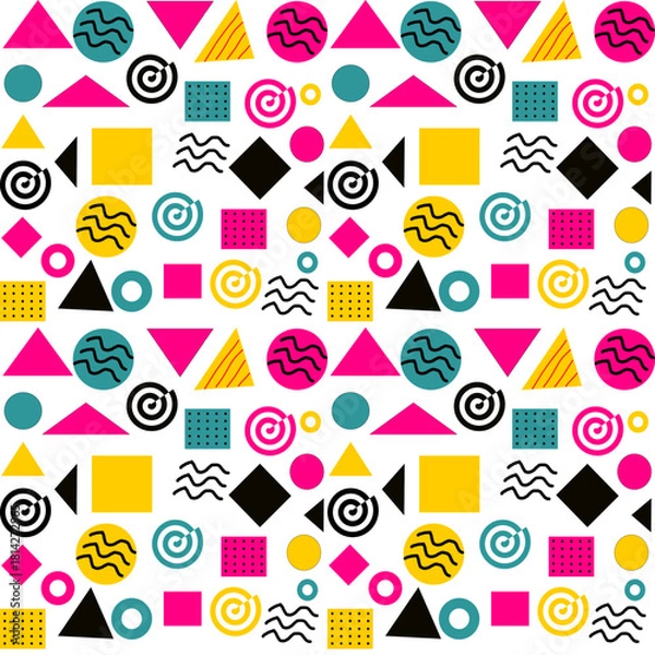 Obraz Memphis Style Geometric Pattern Background. Retro 80s Seamless Design.