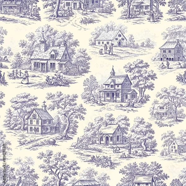 Obraz Ornate Christmas wreath with "Seasons Greetings" text, featuring baubles, holly, bells, and a snow globe with a winter scene.