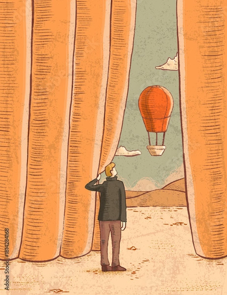 Obraz Opening a curtain reveals a landscape