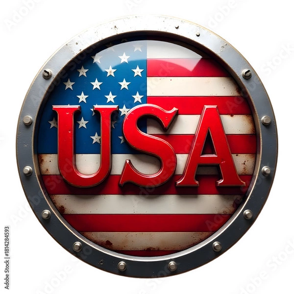 Fototapeta Embossed USA Text on Distressed American Flag Emblem (Transparent Background)