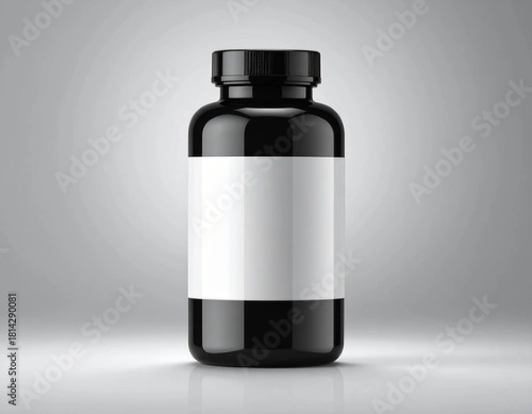 Obraz "Monochrome Precision: Black Bottle with Blank Label on Gradient Backdrop"