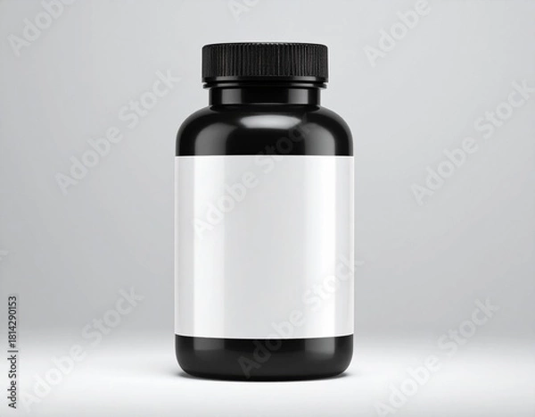 Obraz "Silent Strength: Black Bottle with Blank Label on Gradient Stage"