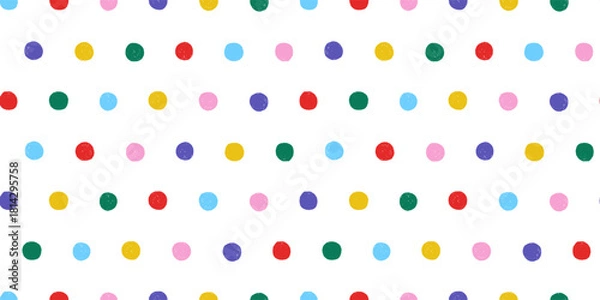 Obraz Seamless pattern with multicolored circles, hand drawn round shapes with wax crayon texture. Naive childish polka dot funny geometric print for children, vector illustration on transparent background