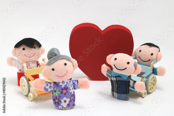 Obraz 介護イメージ　二世代家族　車椅子　ハートマーク