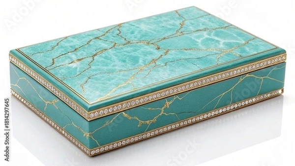 Obraz Diamond-Encrusted Turquoise Marble Lacquer Jewelry Casket Isolated Object Glamorous Blue-Green Box for Wedding or Engagement
