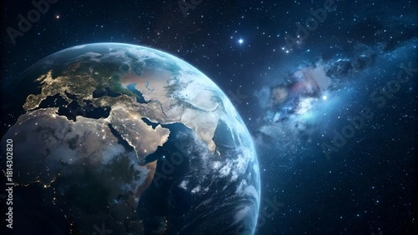 Fototapeta Earth planet view from space at night with galaxy