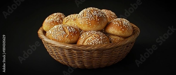 Obraz Artisan Basket with Baguettes and Bagels