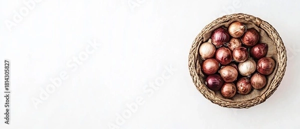 Obraz Harvest Basket with Onions on Sackcloth