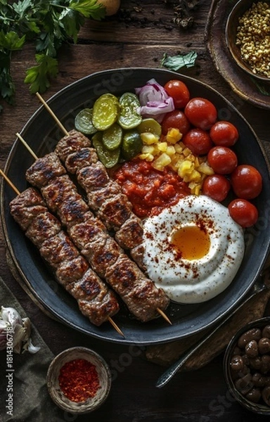 Obraz Exquisite Beyti Kebab Platter with Ayran