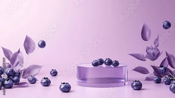 Fototapeta Blueberry extract on transparent podium