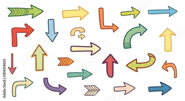 Fototapeta Hand drawn arrow collection in various styles and directions on white background