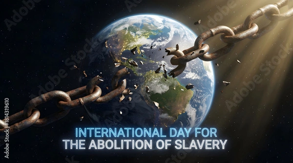 Fototapeta End Slavery Worldwide Powerful Image of Earth Breaking Free from Oppression