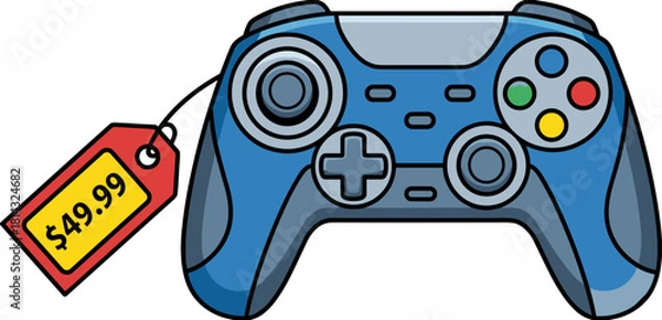 Obraz Vector illustration of a gaming controller with a hanging price tag