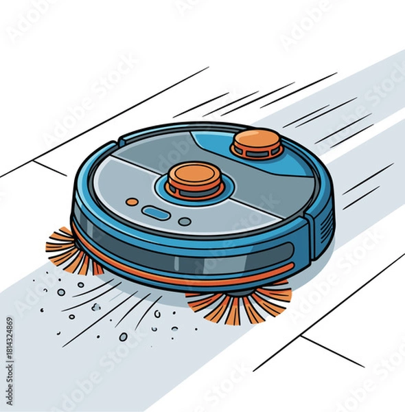 Obraz Vector illustration of a robotic vacuum cleaner moving on the floor