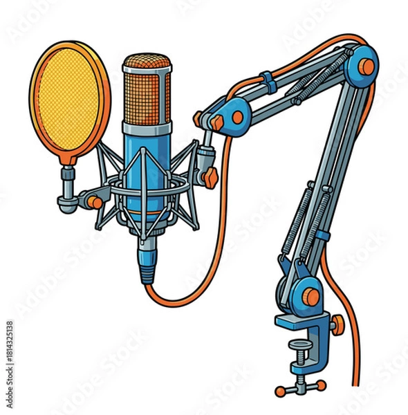 Obraz Vector illustration of professional studio podcast microphone with boom arm stand